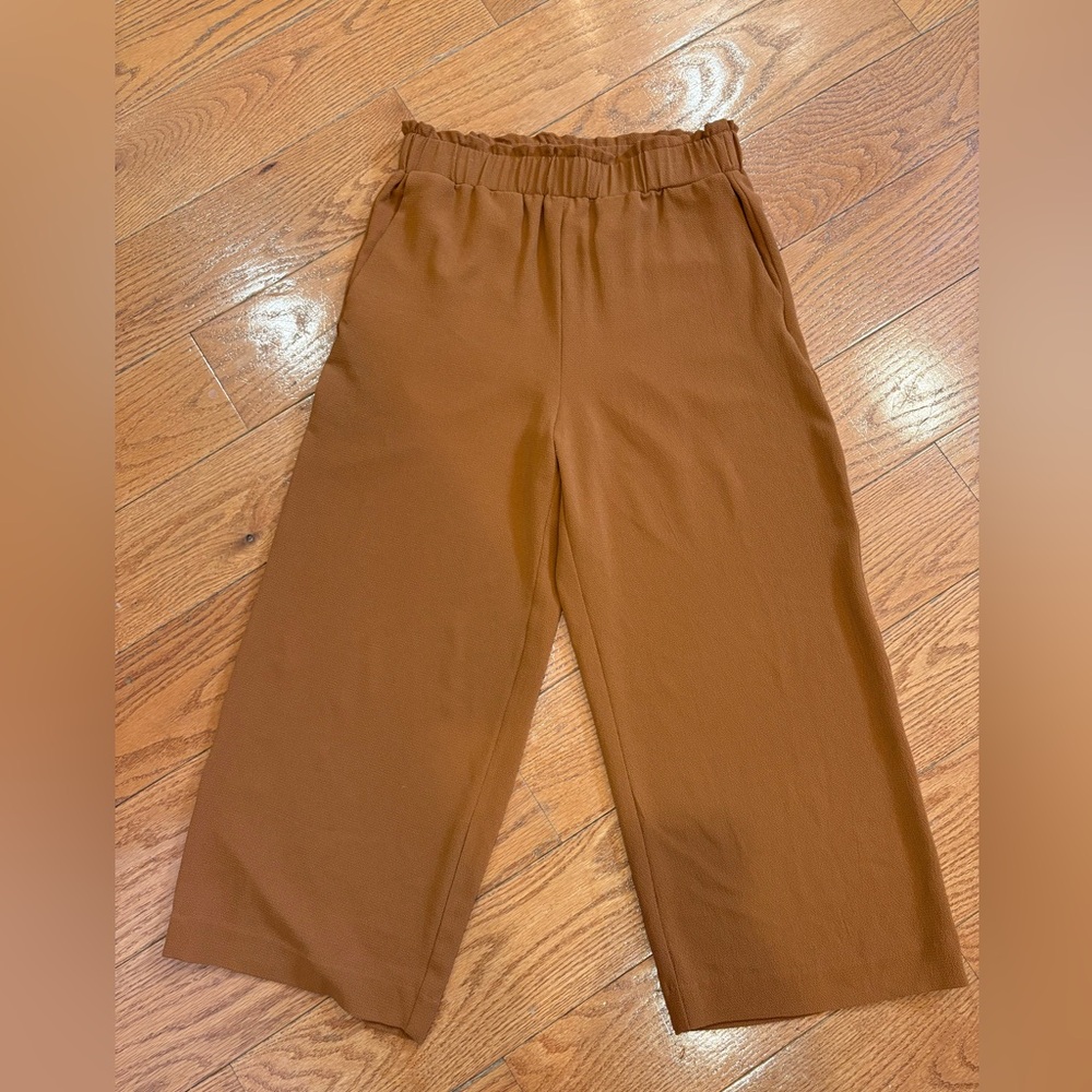 Women’s Textured Cropped Pull-On Pants | Camel Brown | Elastic Waist | Size US 6